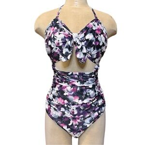 Floral Swimsuit One Piece Halter Strapless XL